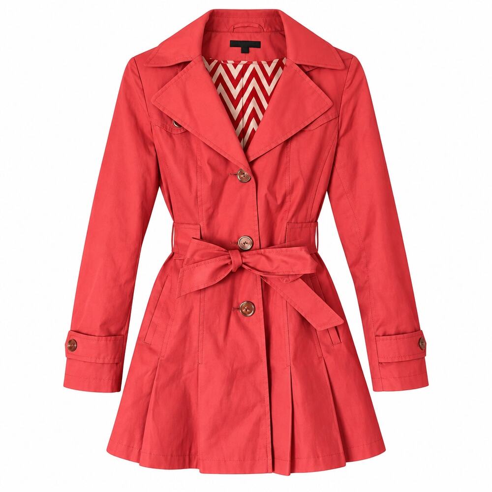 Via Spiga Chevron Lined Belted Orange/Red Trench Coat | Size XS